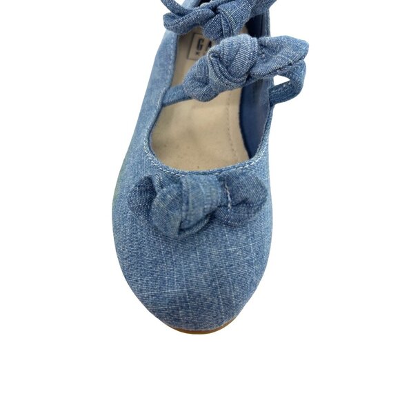 Gap Kids Girls Blue Fabric Chambray Shoes 13 Knot Bows Ankle Strap Zip Party - Picture 4 of 13